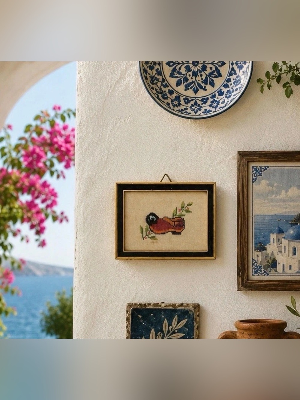 Vintage Folk Cross Stitch Wall Art